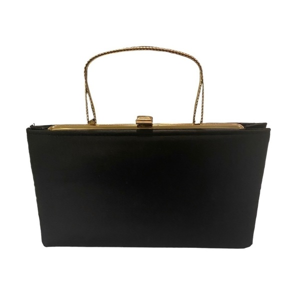 Ande' Evening Clutch w/Gold Twisted Handle 1960’s Vintage Black Patent.GORGEOUS! - Picture 1 of 13